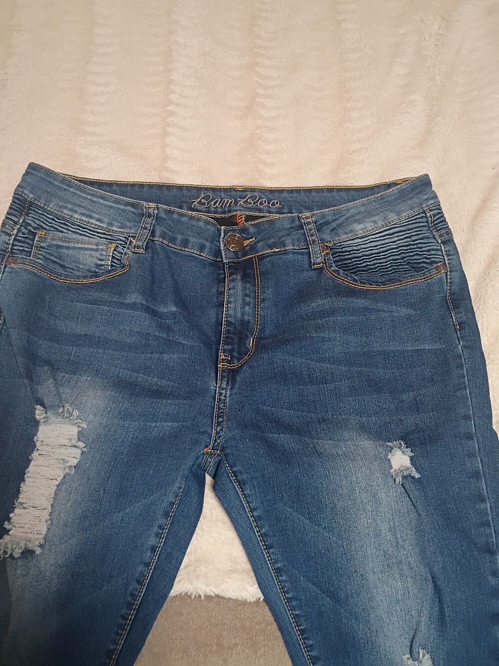 BAMBOO Women's Distressed Blue Stretch Jeggings